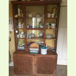 Large English Antique Pine Kitchen Glazed and Sliding Cupboard Doors..
